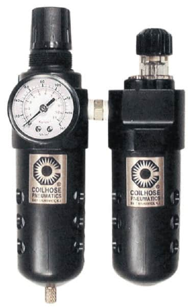 Coilhose Pneumatics - 1/4" NPT Port Compact 2 Piece Filter/Regulator-Lubricator FRL Unit - Zinc Bowl, 48 SCFM, 250 Max psi, 8" High, Manual Drain - Makers Industrial Supply