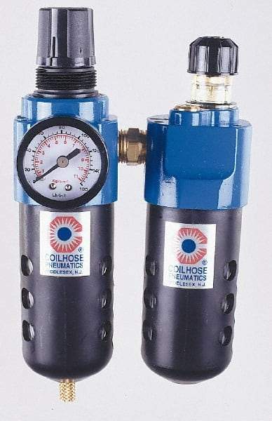 Coilhose Pneumatics - 1/2" NPT Port Standard 2 Piece Filter/Regulator-Lubricator FRL Unit - Metal Bowl, 127 SCFM, 250 Max psi, 10.5" High, Automatic Drain - Makers Industrial Supply