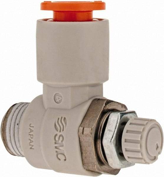 SMC PNEUMATICS - 1/4" Tube OD x 1/8" Male NPT Flow Control Elbow Valve - Meter Out - Makers Industrial Supply