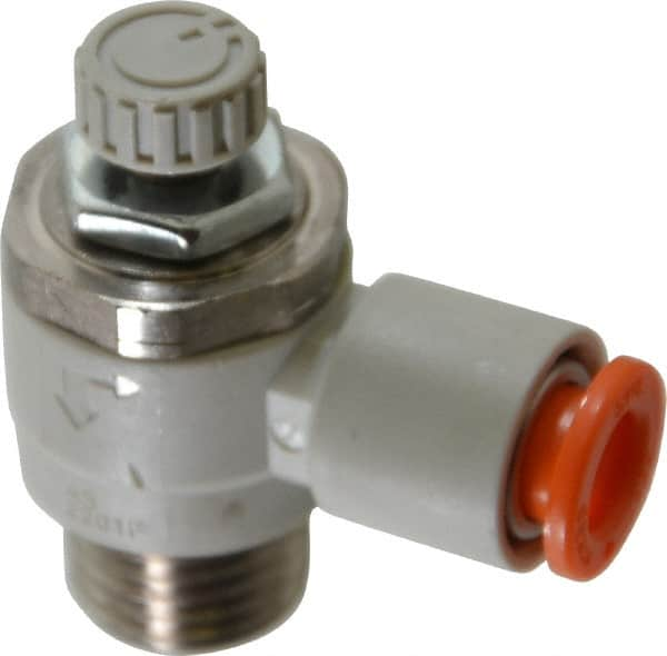 SMC PNEUMATICS - 1/4" Tube OD x 1/4" Male NPT Flow Control Elbow Valve - Meter Out - Makers Industrial Supply