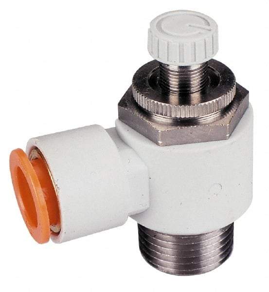 SMC PNEUMATICS - 3/8" Tube OD x 1/2" Male NPT Flow Control Offset Inline Valve - Meter Out - Makers Industrial Supply