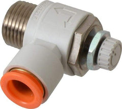 SMC PNEUMATICS - 1/2" Tube OD x 1/2" Male NPT Flow Control Elbow Valve - Meter Out - Makers Industrial Supply