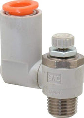 SMC PNEUMATICS - 3/8" Tube OD x 1/4" Male NPT Flow Control Offset Inline Valve - Meter Out - Makers Industrial Supply