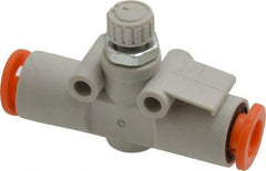 SMC PNEUMATICS - 1/4" Tube OD x 1/8 Body Flow & Speed Control Valve - Speed Control Inline Type with One Touch Fitting - Makers Industrial Supply