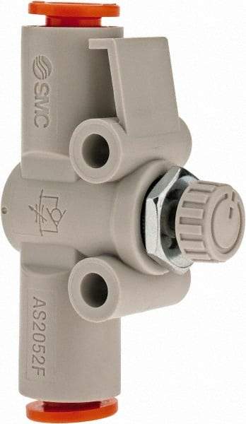 SMC PNEUMATICS - 1/4" Tube OD x 1/4 Body Flow & Speed Control Valve - Speed Control Inline Type with One Touch Fitting - Makers Industrial Supply