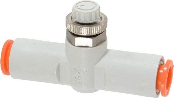 SMC PNEUMATICS - 5/16" Tube OD x 1/4 Body Flow & Speed Control Valve - Speed Control Inline Type with One Touch Fitting - Makers Industrial Supply