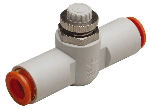 SMC PNEUMATICS - 3/16" Tube OD x 1/8 Body Flow & Speed Control Valve - Speed Control Inline Type with One Touch Fitting - Makers Industrial Supply