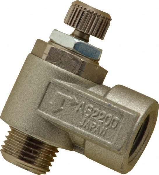 SMC PNEUMATICS - 1/8" Male NPT x 1/8" Female NPT Flow & Speed Control Valve - Elbow Type - Makers Industrial Supply