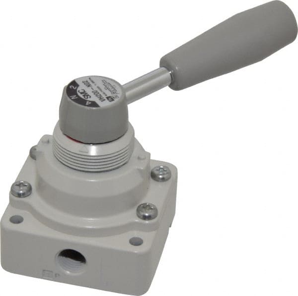 SMC PNEUMATICS - 1/4" NPT Rotary Hand Air Valve - 3 Position, 0.4 CV Rate, 150 Max psi & 140°F Max Temp - Makers Industrial Supply