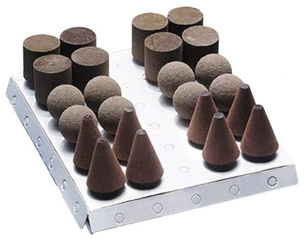 Grier Abrasives - 24 Piece Aluminum Oxide Rubber Rubber Mounted Abrasive Wheel Set - Includes Mounted Wheels with 1/4" Diam x 1-1/2" Long Shank - Makers Industrial Supply