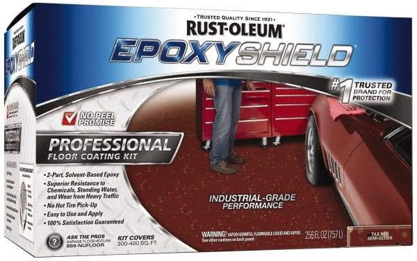 Rust-Oleum - 2 Gal (2) One Gallon Cans Gloss Tile Red 2 Part Epoxy Floor Coating - <250 g/L VOC Content - Makers Industrial Supply