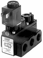 ARO/Ingersoll-Rand - 1/8" Inlet x 1/8" Outlet, Solenoid Actuator, Spring Return, 2 Position, Body Ported Solenoid Air Valve - 24 VDC Input, 32 CFM, 0.9 CV, 4 Way, 150 psi, 3-1/2" Long x 1-15/16" Wide x 3-1/8" High, 0 to 180°F - Makers Industrial Supply