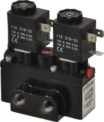 ARO/Ingersoll-Rand - 1/8" Inlet x 1/8" Outlet, Solenoid Actuator, Solenoid Return, 2 Position, Body Ported Solenoid Air Valve - 120 VAC Input, 32 CFM, 0.9 CV, 4 Way, 150 psi, 3-1/2" Long x 1-15/16" Wide x 3-1/4" High, 0 to 180°F - Makers Industrial Supply