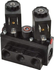 ARO/Ingersoll-Rand - 1/4" Inlet x 1/4" Outlet, Solenoid Actuator, Solenoid Return, 3 Position, Body Ported Solenoid Air Valve - 120 VAC Input, 32 CFM, 0.9 CV, 4 Way, 150 psi, 2-15/16" Long x 1-15/16" Wide x 1-13/16" High, 0 to 180°F - Makers Industrial Supply