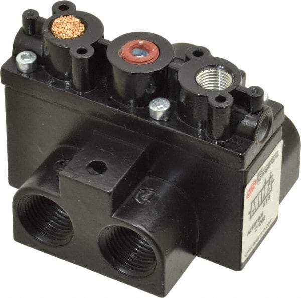 ARO/Ingersoll-Rand - 3/8" Inlet x 3/8" Outlet, Pilot Actuator, Spring Return, 2 Position, Body Ported Solenoid Air Valve - 63 CFM, 1.7 CV, 4 Way, 150 psi, 3-1/2" Long x '2-1/2" Wide x 3-5/8" High, 0 to 180°F - Makers Industrial Supply