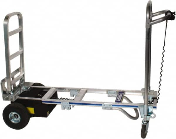 Wesco Industrial Products - 1,200 Lb Capacity 61-3/4" OAH Battery Powered Convertible Hand Truck - 18 x 7-1/2" Base Plate, Loop Handle, Aluminum, Full Pneumatic Wheels - Makers Industrial Supply