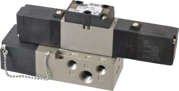 SMC PNEUMATICS - 0.8 CV Flow Rate, Double Solenoid Pilot Operated Valve - 5 Port, 2 Position, 1/4" NPT Inlet, 110 V - Makers Industrial Supply