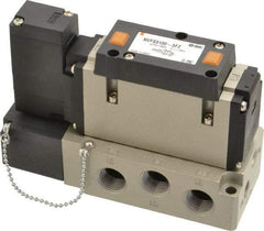 SMC PNEUMATICS - 2 CV Flow Rate, Single Solenoid Pilot Operated Valve - 5 Port, 2 Position, Spring Return, 3/8" NPT Inlet, 110 V - Makers Industrial Supply