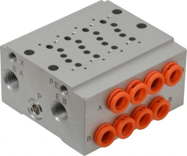 SMC PNEUMATICS - 0.3 CV Flow Rate, 4 Station Pilot Operated Solenoid Valve - 1/4" Push to Connect Inlet, Bar Manifold Base Mounted - Makers Industrial Supply