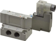 SMC PNEUMATICS - 0.7 CV Flow Rate, Single Solenoid Pilot Operated Valve - 5 Port, 2 Position, Spring Return, 1/4" NPT Inlet, 24 V - Makers Industrial Supply