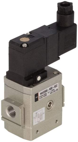 SMC PNEUMATICS - 3/8" Female NPT x 1/8" Gage Port Soft Start-Up Valve - 24V, DC Input, DIN Electrical Entry & 30 to 150 psi - Makers Industrial Supply