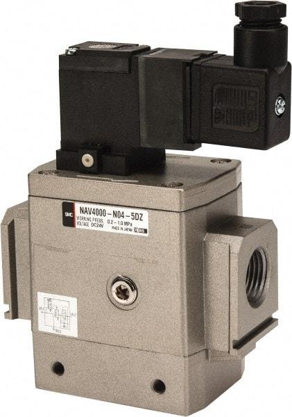 SMC PNEUMATICS - 1/2" Female NPT x 1/8" Gage Port Soft Start-Up Valve - 24V, DC Input, DIN Electrical Entry & 30 to 150 psi - Makers Industrial Supply