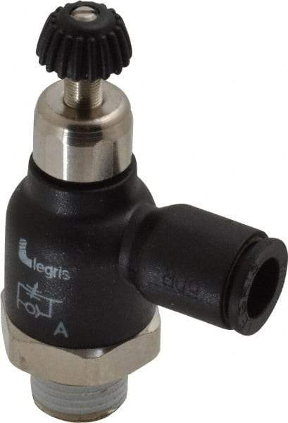 Legris - 1/4" Tube OD x 1/8 Male NPT Compact Meter Out Flow Control Valve - 14.5 to 145 psi, Nylon - Makers Industrial Supply