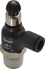 Legris - 1/4" Tube OD x 1/4 Male NPT Compact Meter Out Flow Control Valve - 14.5 to 145 psi, Nylon - Makers Industrial Supply