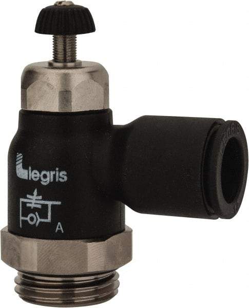 Legris - 12mm Tube OD x 1/2 Male BSPP Compact Meter Out Flow Control Valve - 14.5 to 145 psi, Nylon - Makers Industrial Supply