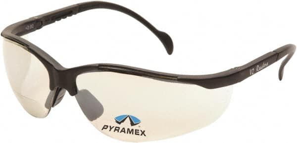 PYRAMEX - +2.5, Indoor/Outdoor Mirror Lenses, Scratch Resistant, Framed Magnifying Safety Glasses - UV Protection, Adjustable Temples, Black Nylon Frame, ANSI Z87.1, CSA Z94.3-07 - Makers Industrial Supply