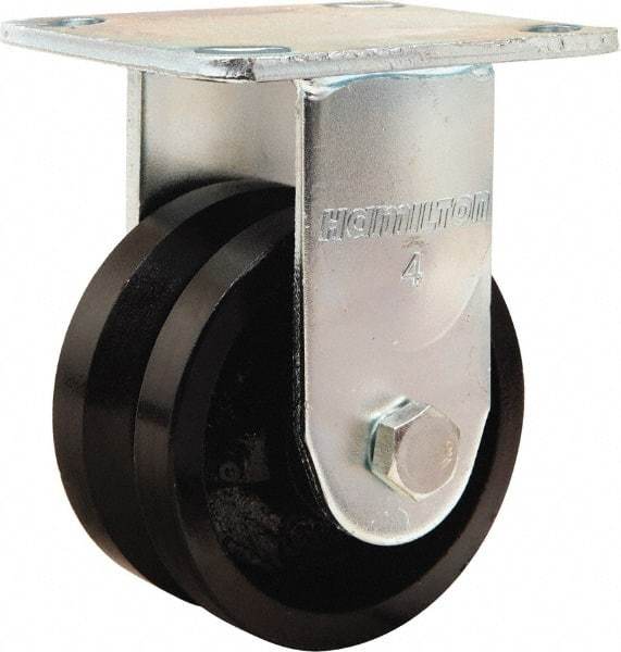 Hamilton - 4" Diam x 2" Wide, Iron Rigid Caster - 800 Lb Capacity, Top Plate Mount, 4" x 4-1/2" Plate, Straight Roller Bearing - Makers Industrial Supply