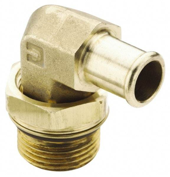 Parker - 3/4-16 Straight Thread Hose Barb x SAE Straight Thread 90° Male Elbow - 3/4" ID Hose, Brass - Makers Industrial Supply