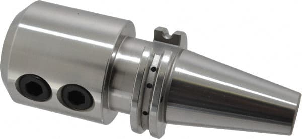 Accupro - CAT40 Taper Shank 1-1/4" Hole End Mill Holder/Adapter - 63mm Nose Diam, 4" Projection, 5/8-11 Drawbar, Through-Spindle & DIN Flange Coolant - Exact Industrial Supply