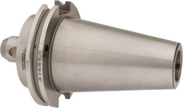 Accupro - CAT50 Taper Shank 5/16" Hole End Mill Holder/Adapter - 7/8" Nose Diam, 2-1/2" Projection, 1-8 Drawbar, Through-Spindle & DIN Flange Coolant - Exact Industrial Supply