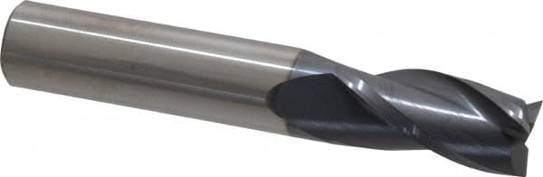 SGS - 1/2", 1" LOC, 1/2" Shank Diam, 3" OAL, 3 Flute, Solid Carbide Square End Mill - Single End, AlTiN Finish, Spiral Flute, 30° Helix, Centercutting, Right Hand Cut, Right Hand Flute, Series 5 - Makers Industrial Supply