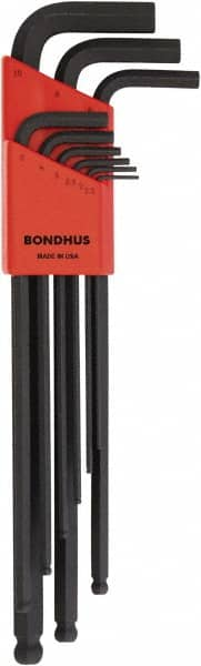 Bondhus - 9 Piece, L-Key Ball End Hex Key Set - 1.5 to 10mm Range, Protanium High Torque Steel - Makers Industrial Supply