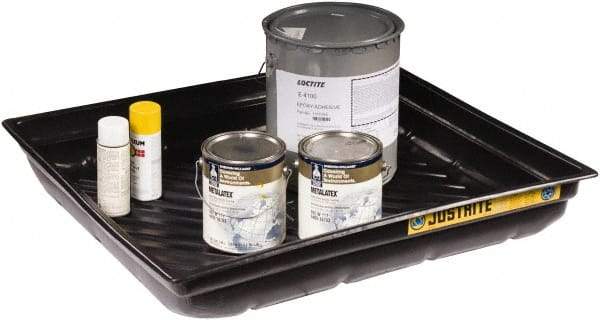 Justrite - 23 Gallon Capacity, 34 Inch Long x 37-3/4 Inch Wide, Polyurethane Spill Tray - 34 Inch Diameter, 5-1/2 Inch High, Black - Makers Industrial Supply