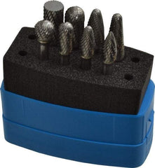 Made in USA - 8 Piece, 1/4" Shank Burr Set - Solid Carbide, Multiple Head Shapes, 14° Included Angle - Makers Industrial Supply