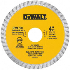 DeWALT - 4" Diam, 7/8" Arbor Hole Diam, Wet & Dry Cut Saw Blade - Diamond-Tipped, Standard Round Arbor - Makers Industrial Supply