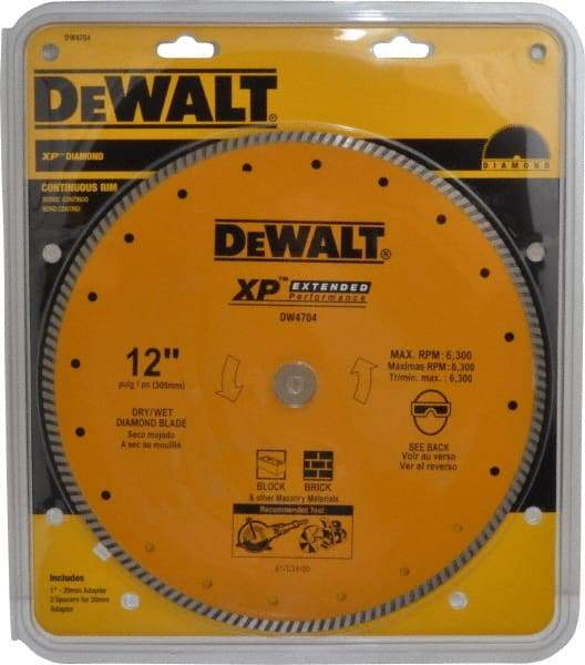 DeWALT - 12" Diam, 1" Arbor Hole Diam, Wet & Dry Cut Saw Blade - Diamond-Tipped, Standard Round Arbor - Makers Industrial Supply