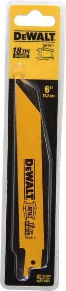 DeWALT - 6" Long x 3/4" Thick, Bi-Metal Reciprocating Saw Blade - Straight Profile, 18 TPI, Toothed Edge, Universal Shank - Makers Industrial Supply