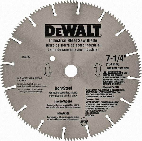 DeWALT - 7-1/4" Diam, 5/8" Arbor Hole Diam, 16 Tooth Wet & Dry Cut Saw Blade - Steel, Smooth Action, Standard Round Arbor - Makers Industrial Supply