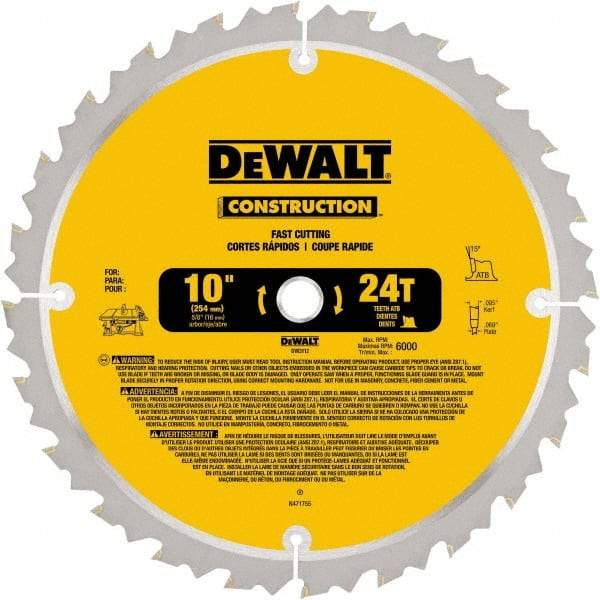 DeWALT - 10" Diam, 24 Tooth Wet & Dry Cut Saw Blade - Carbide-Tipped, Standard Round Arbor - Makers Industrial Supply