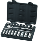 21 Piece - 3/8" Drive - 6 & 12 Point - Socket & Ratchet Set SAE - Makers Industrial Supply