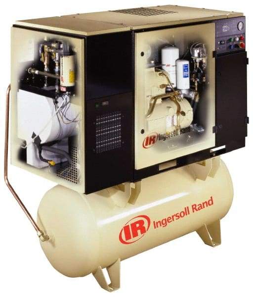 Ingersoll-Rand - 7.5 hp, 80 Gal Stationary Electric Rotary Screw Air Compressor - Three Phase, 150 Max psi, 25 CFM, 200 Volt - Makers Industrial Supply