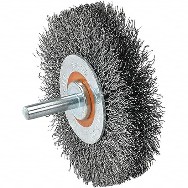 WALTER Surface Technologies - 2" OD, 1/4" Shank Diam, Crimped Steel Wheel Brush - 5/8" Face Width, 0.0118" Filament Diam, 25,000 RPM - Makers Industrial Supply