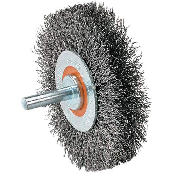 WALTER Surface Technologies - 1-3/8" OD, 1/4" Shank Diam, Crimped Steel Wheel Brush - 1/4" Face Width, 0.008" Filament Diam, 25,000 RPM - Makers Industrial Supply