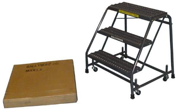 Ballymore - 28-1/2" 3 Step Ladder - Spring Loaded Rolling Safety Ladder, 450 Lb Capacity, 28-1/2" Platform Height, 20" Base Width x 25" Base Depth, Grip Strut - Makers Industrial Supply