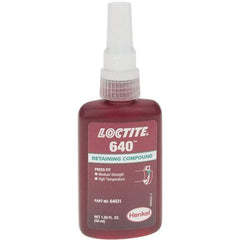 Loctite - 50 mL Bottle, Green, High Strength Liquid Retaining Compound - Series 640, 24 hr Full Cure Time - Makers Industrial Supply