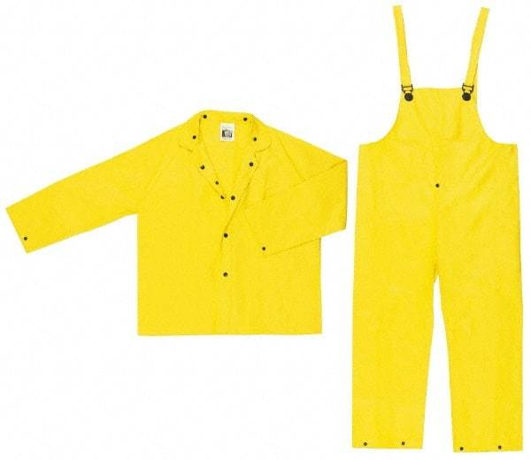 MCR Safety - Size 2XL, Yellow, Rain Three Piece Suit - 60" Chest, Detachable Hood, Take Up Snaps Ankle, Take Up Snaps Wrist - Makers Industrial Supply